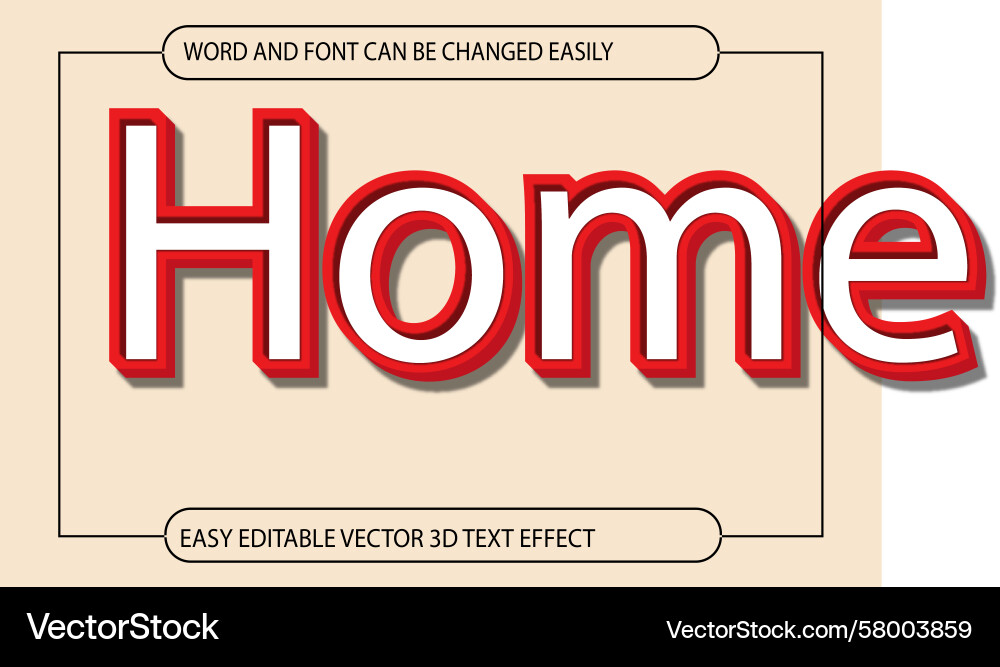 Editable 3d text effect home in a stylish scrip Editable 3d text effect home in a stylish scrip Vector Image