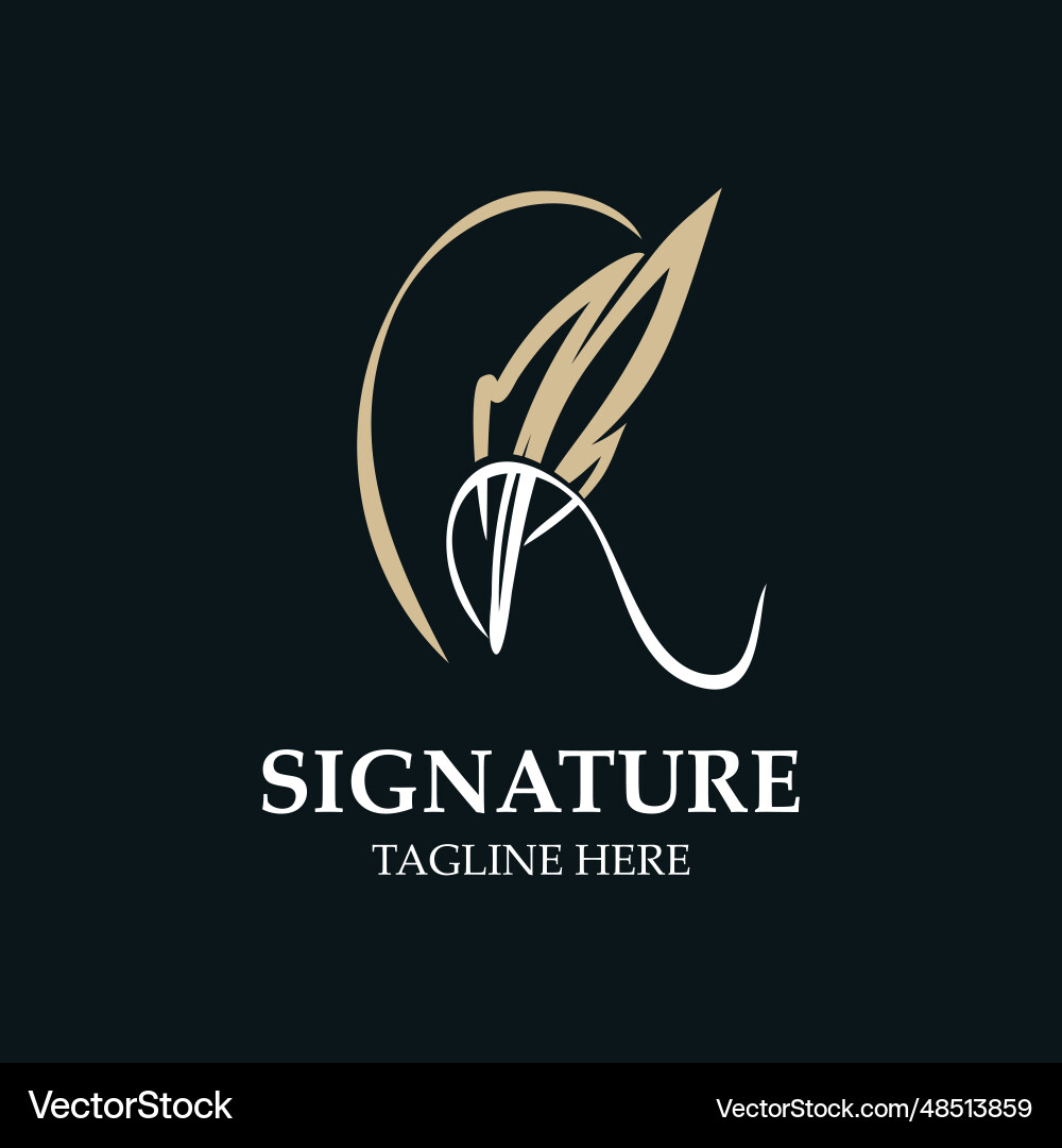 Feder und Unterschrift Logo Design minimalist Feder und Unterschrift Logo Design minimalist vektorbild