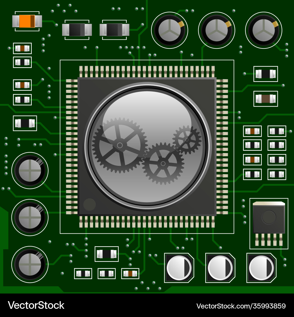 Microchip with Gears vector image