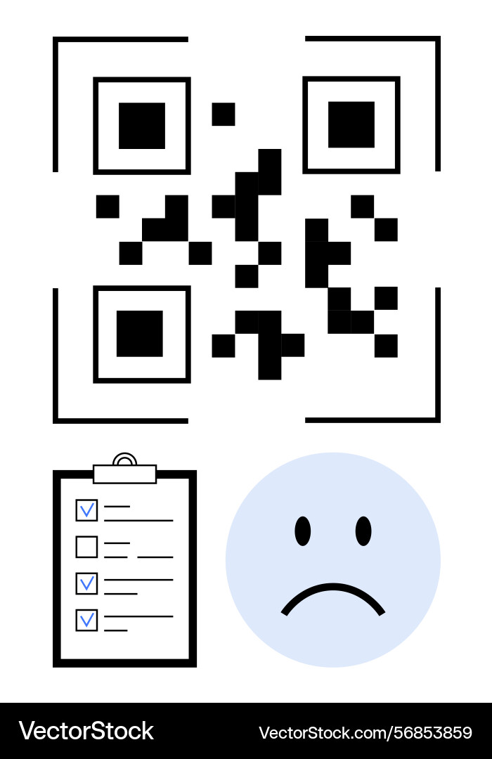 Qr code with checklist and unhappy face Qr code with checklist and unhappy face vector image