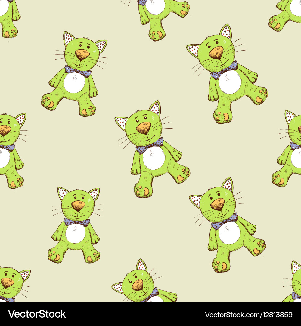 Seamless pattern with green cat vector image