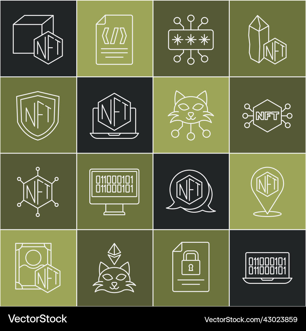 Set line binary code nft digital crypto art Vector Image