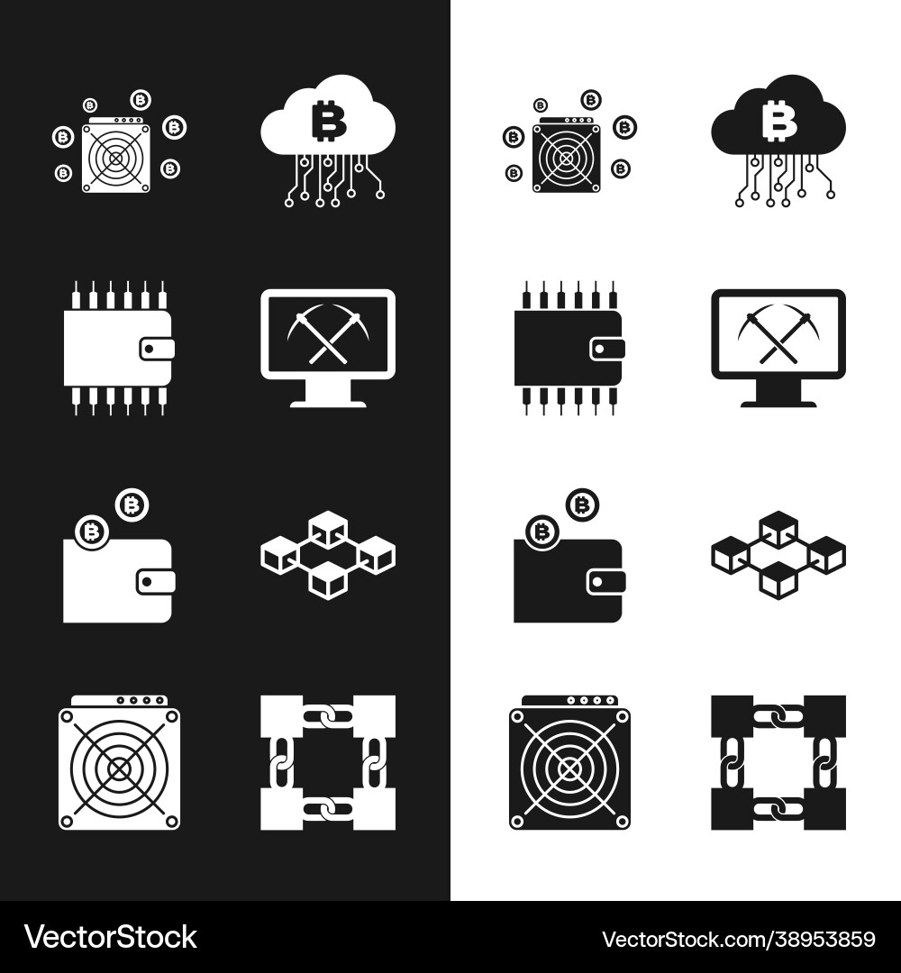 Set mining with monitor and pickaxe Set mining with monitor and pickaxe vector image