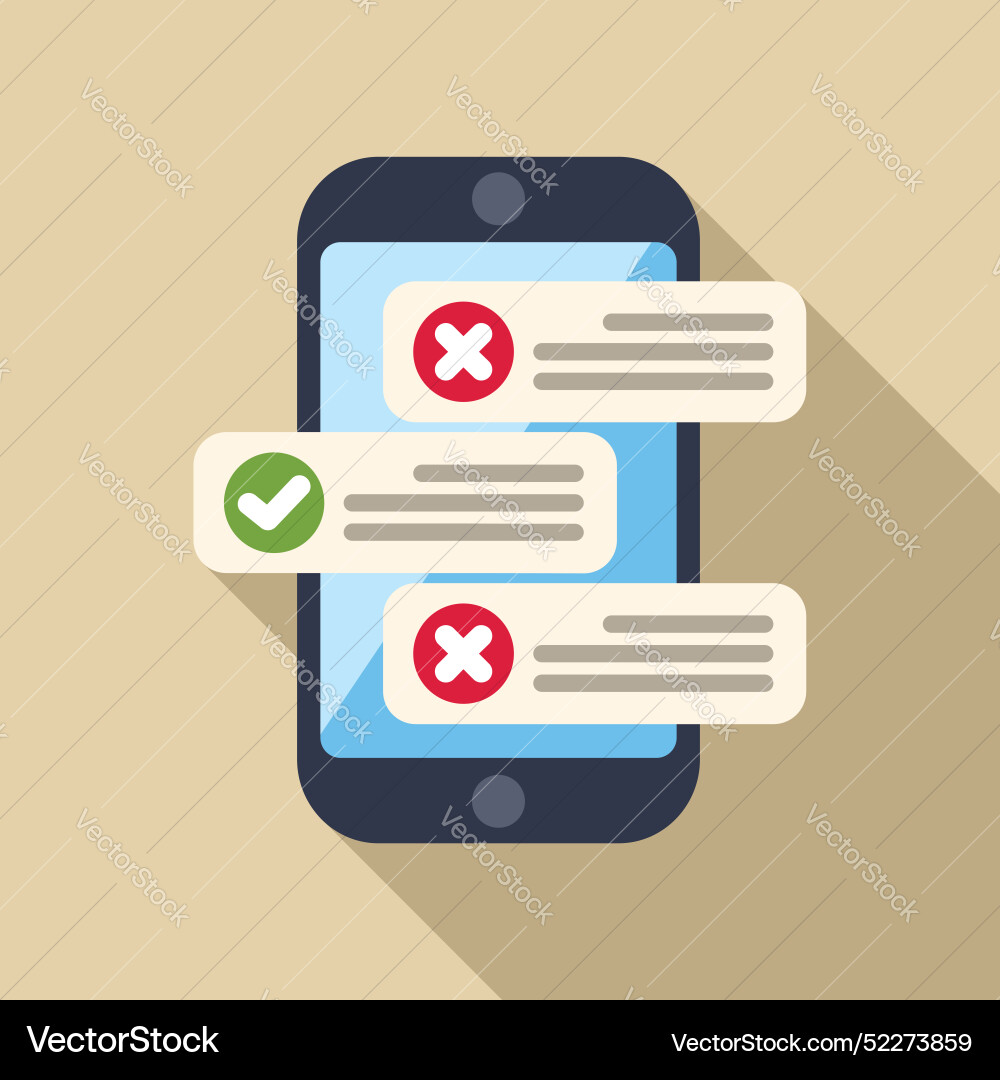 Smartphone showing validated and refused messages Smartphone showing validated and refused messages vector image