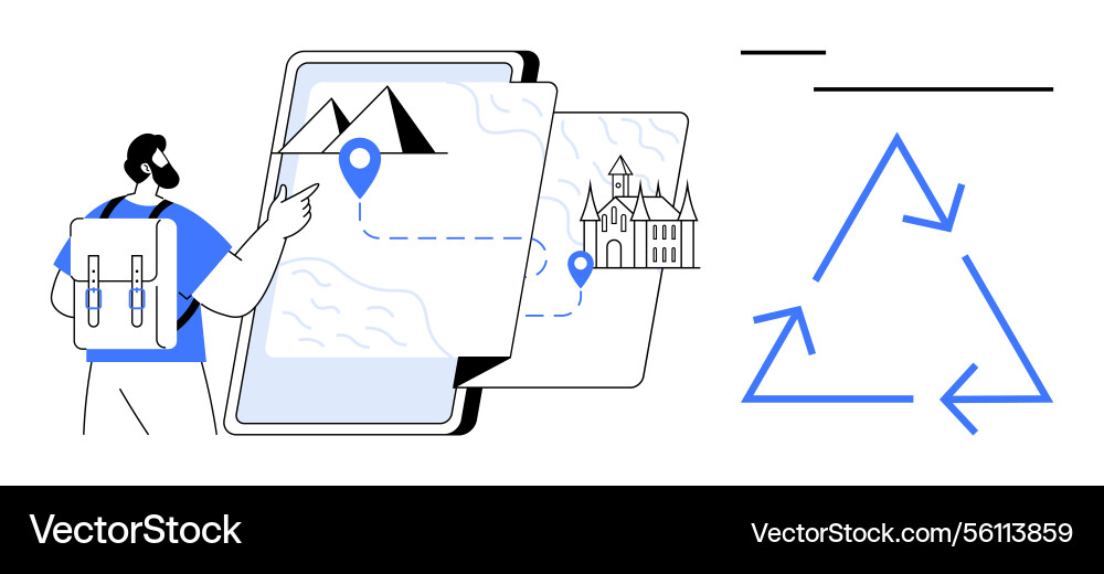 Traveler using digital navigation with map layers Traveler using digital navigation with map layers vector image