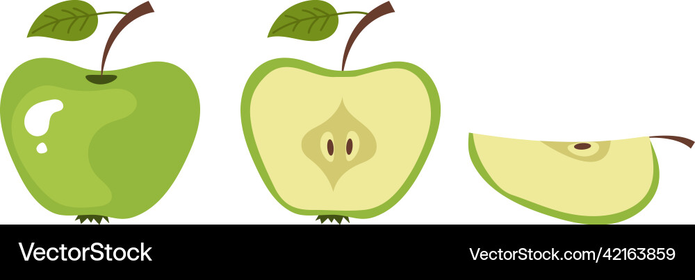 Whole and slice apple simple set design element Whole and slice apple simple set design element vector image