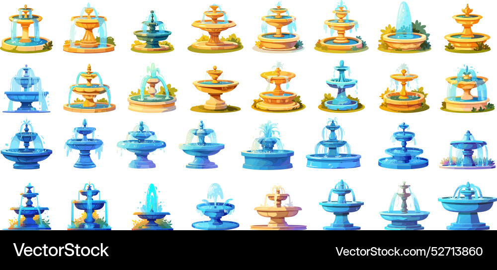 Cartoon Brunnen setzen Wasserstrom Architektur Cartoon Brunnen setzen Wasserstrom Architektur vektorbild
