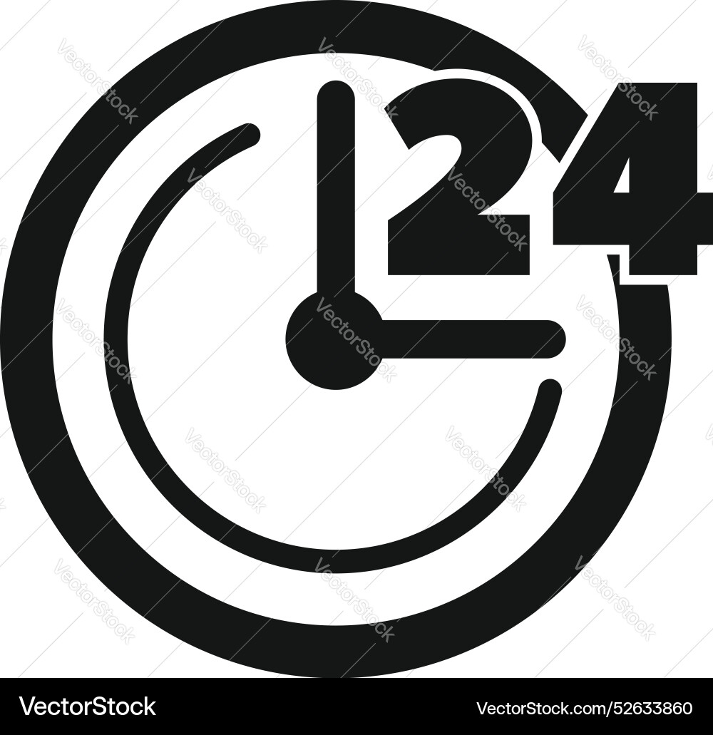 Clock showing 24 hours open around the icon Clock showing 24 hours open around the icon Vector Image