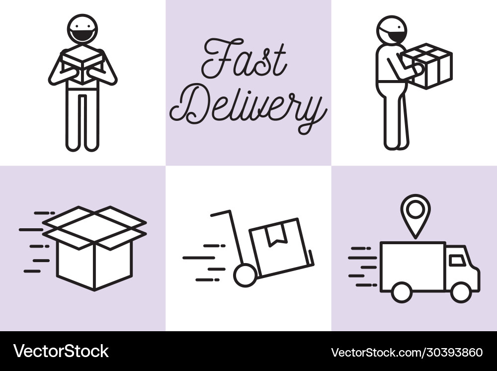 Fast delivery line style icon set design vector image