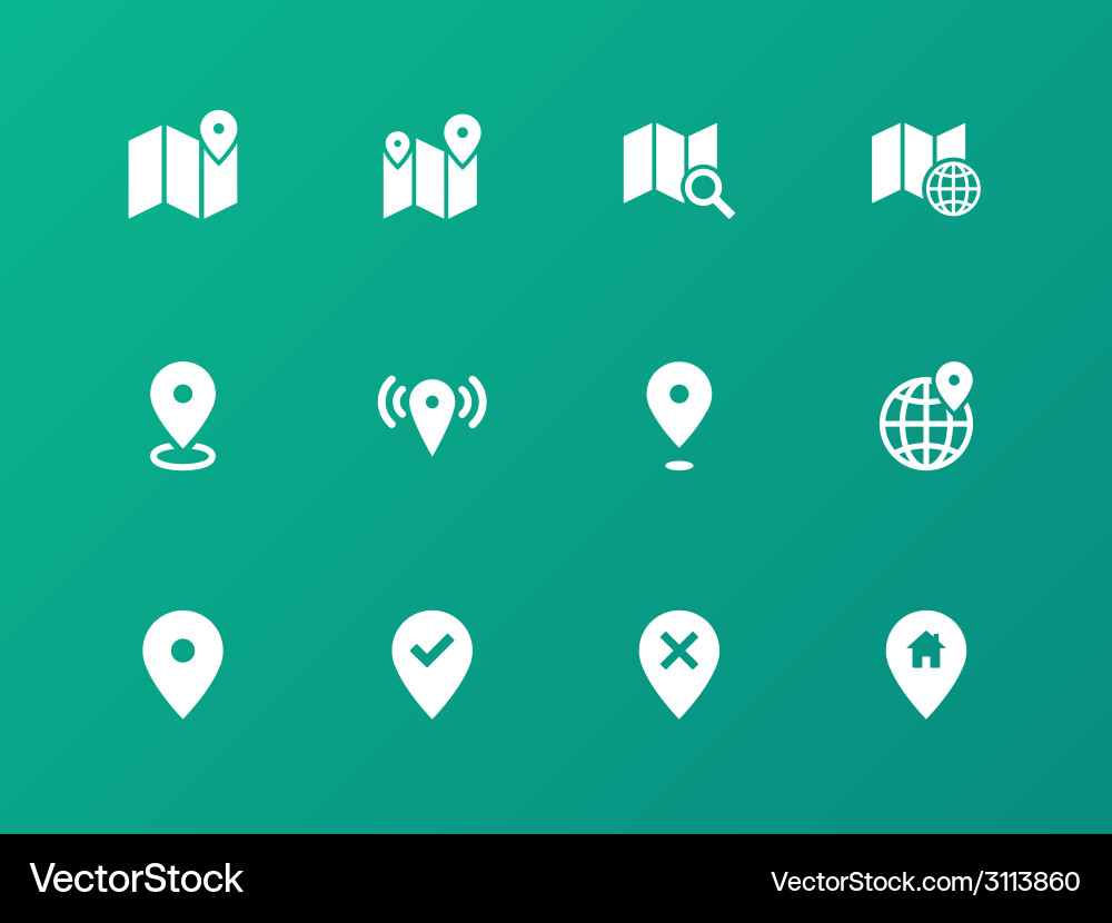 Map icons on green background gps and navigation Vector Image