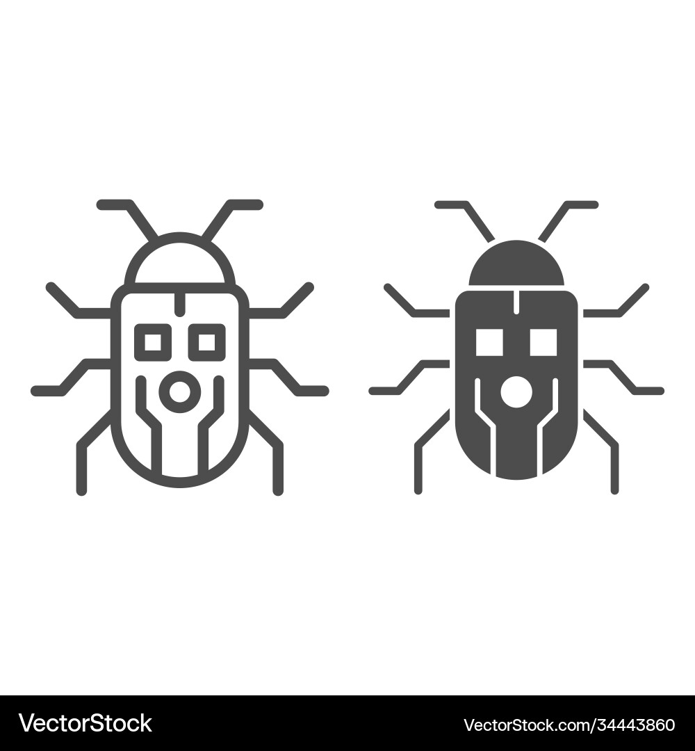 Robot beetle line and solid icon robotization Robot beetle line and solid icon robotization Vector Image