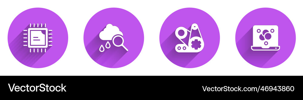 Set processor cpu cloud with rain timing belt Set processor cpu cloud with rain timing belt vector image