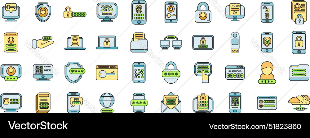 Two factor authentication icons set color Two factor authentication icons set color vector image