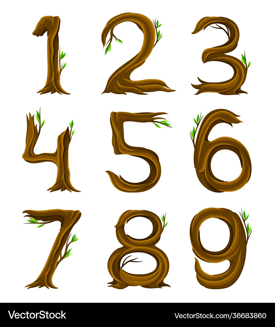 Woody numbers arranged from branching tree stem Woody numbers arranged from branching tree stem Vector Image