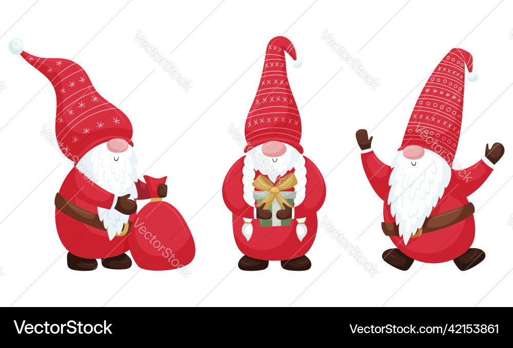 A set of christmas gnomes in red suit and hat A set of christmas gnomes in red suit and hat vector image