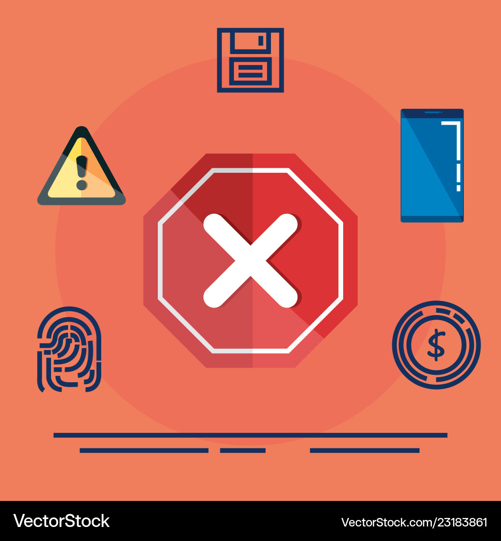 Data center security with caution signal Data center security with caution signal vector image