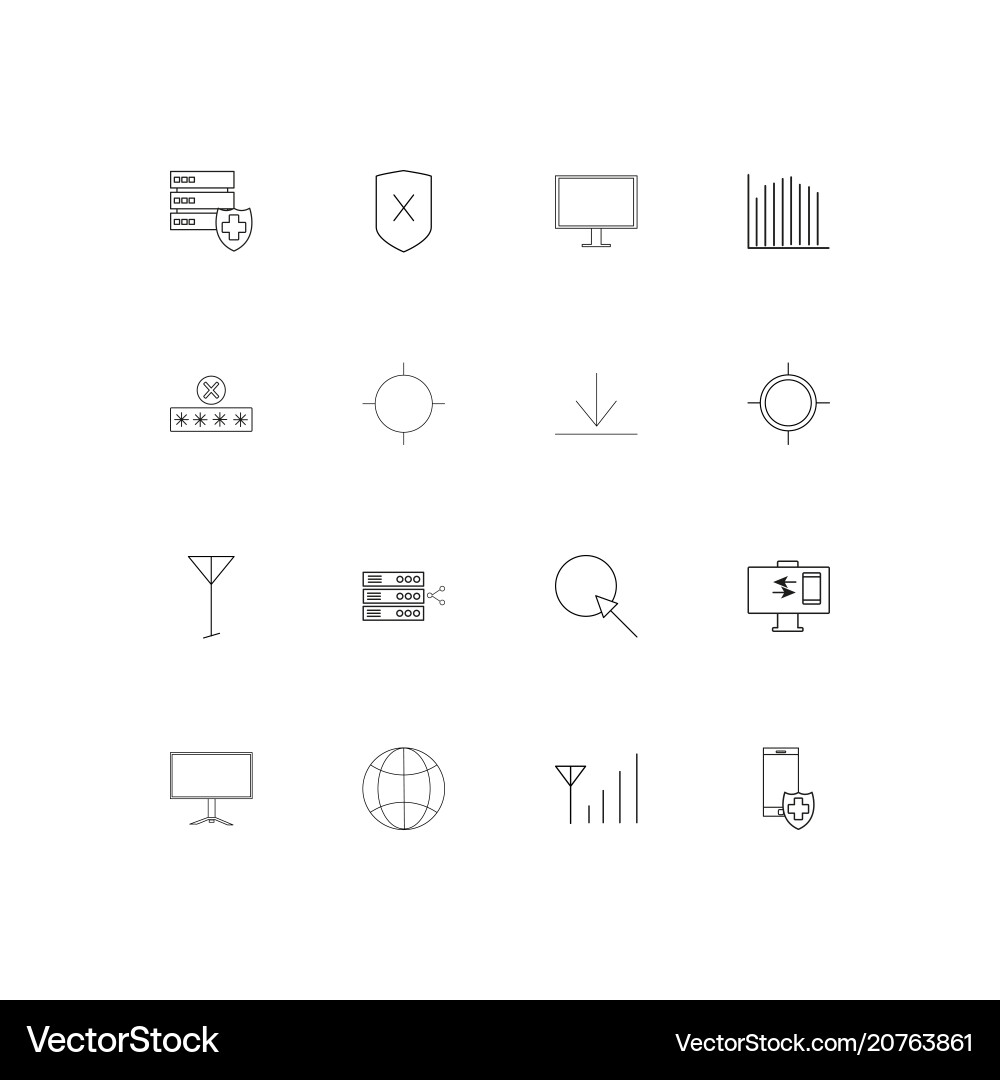 Internet security linear thin icons set outlined Vector Image
