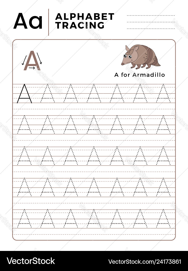 Letter a alphabet tracing book with example Letter a alphabet tracing book with example vector image