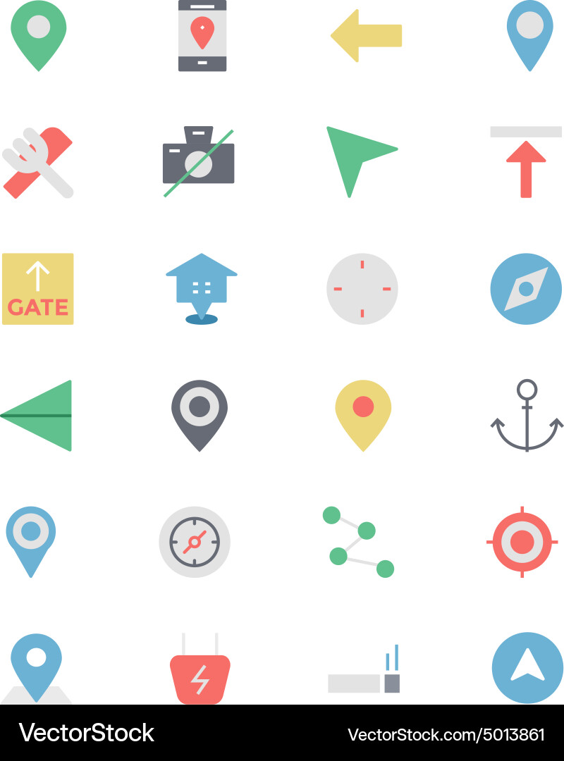 Map and navigation colored icons 1 vector image
