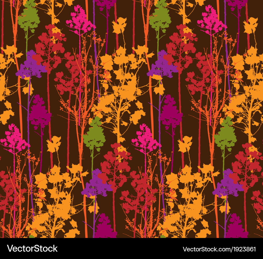 Pattern with colorful trees on brown background vector image