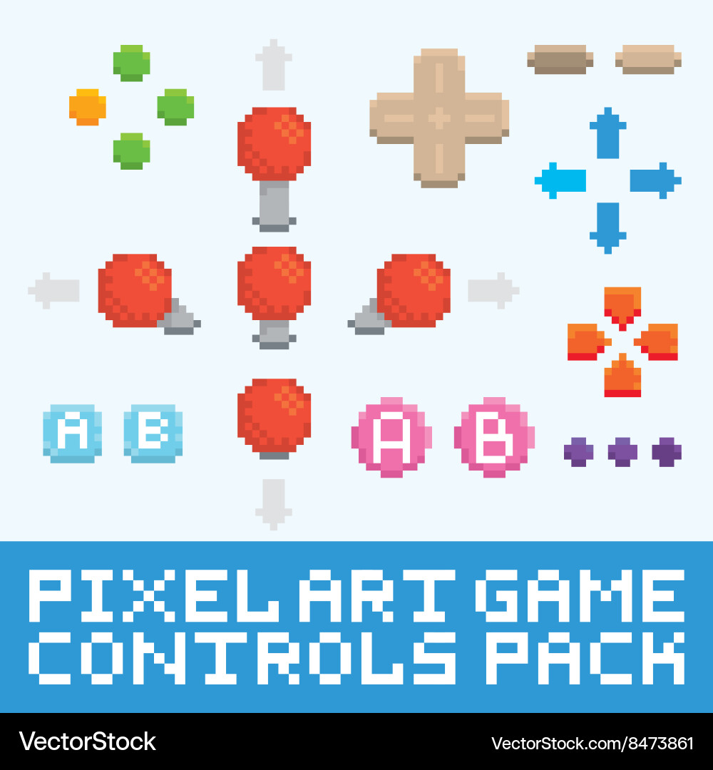 Pixel Game Controls & Buttons vector image