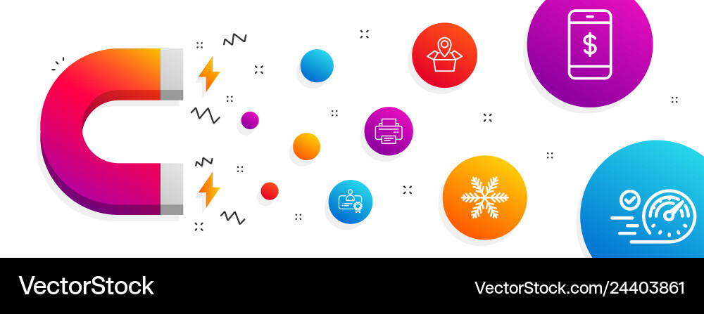 Snowflake printer and certificate icons set Vector Image