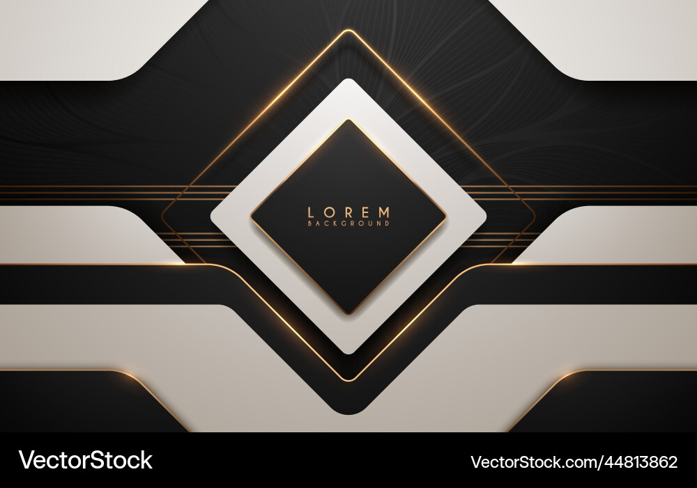 Abstract black white and gold shapes background vector image