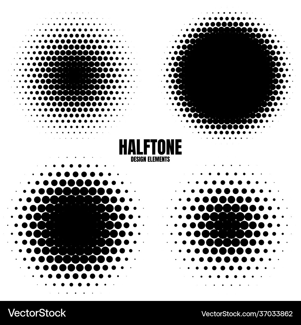 Circle halftone design elements with black dots Circle halftone design elements with black dots vector image