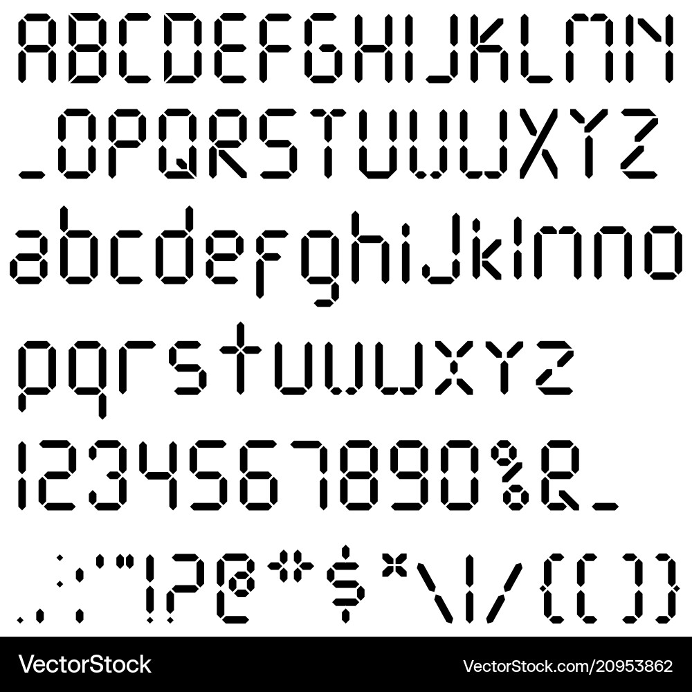 Digital Alarm Clock Font - Numbers & Letters vector image