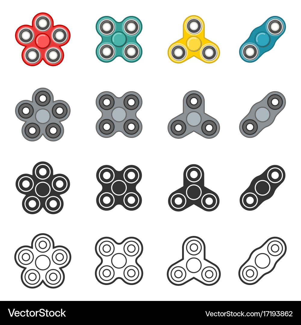 Fidget spinner toy color and line icon set vector image