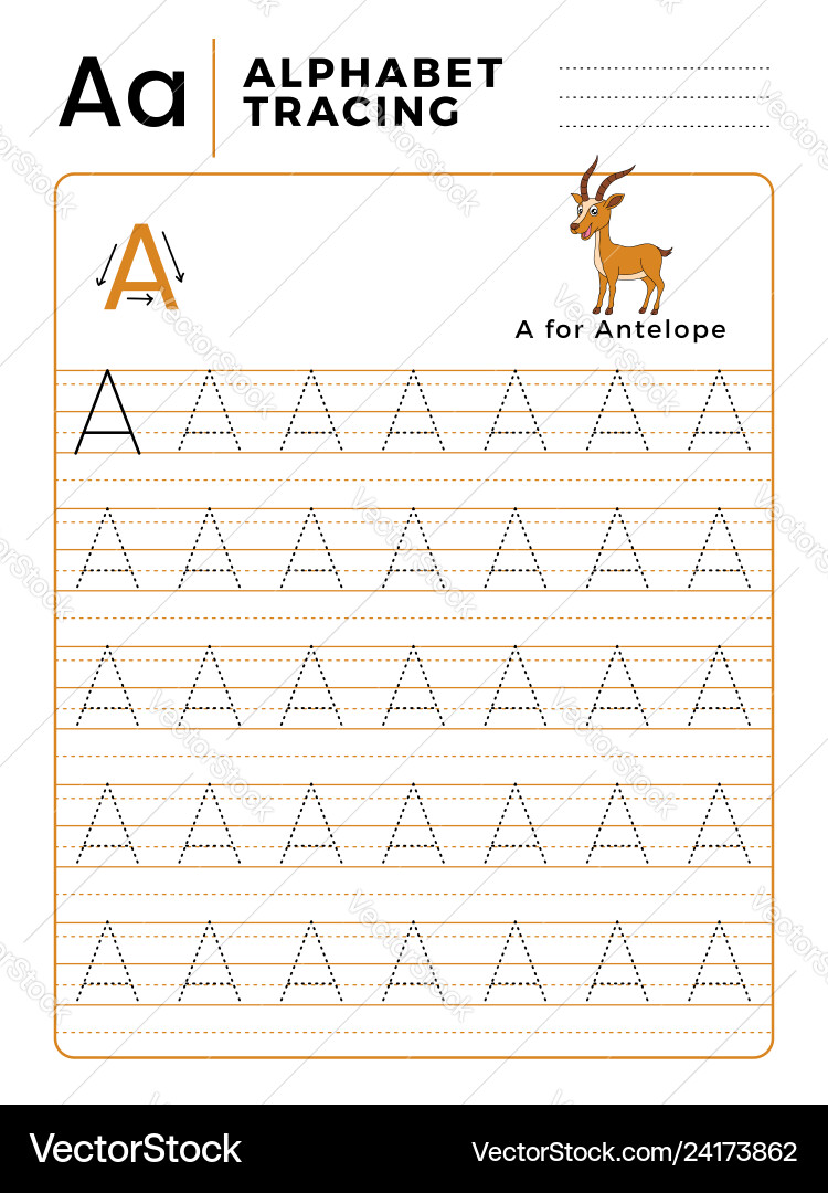 Letter a alphabet tracing book with example Vector Image