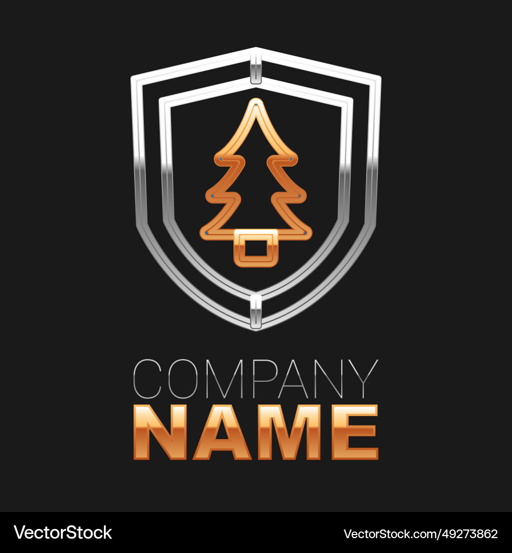 Line shield with tree icon isolated on black Line shield with tree icon isolated on black Vector Image