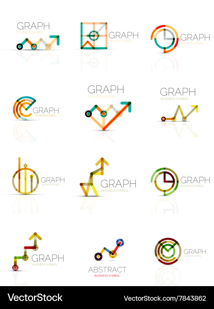 Linear graph and chart abstract logo set vector image