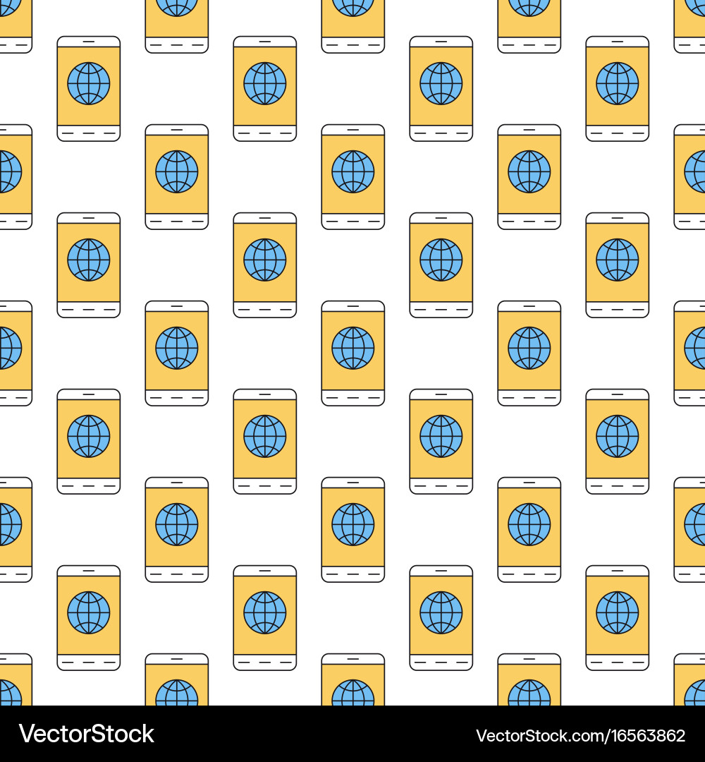 Linear seamless pattern with mobile internet icon vector image