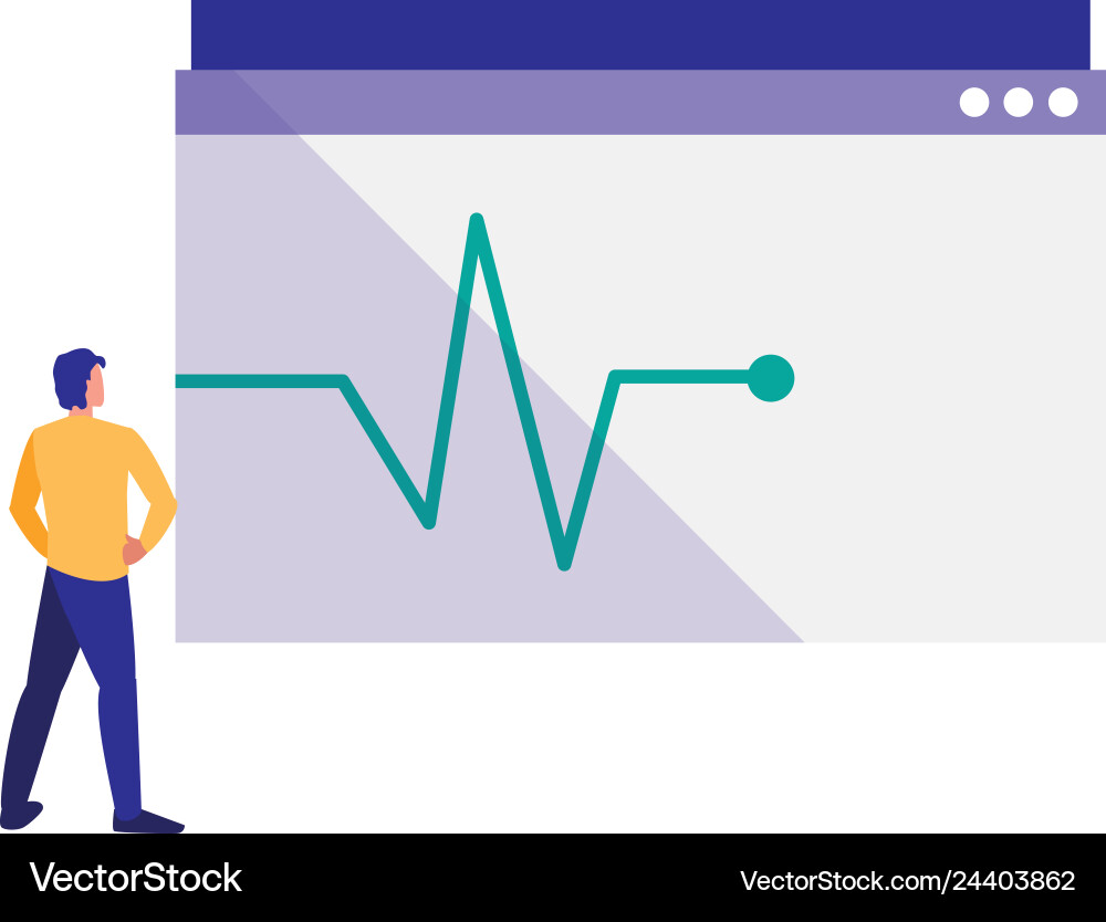 Man using template webpage with pulse line Man using template webpage with pulse line vector image
