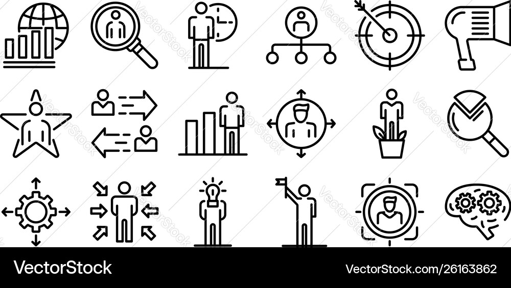 Managing skills icons set outline style Managing skills icons set outline style vector image