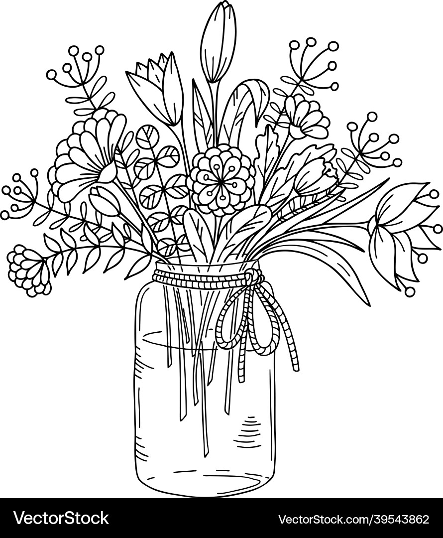Meadow Flower Bouquet Jar Vector Image