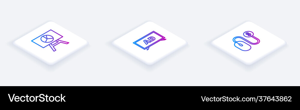 Set isometric line board with graph chart Vector Image