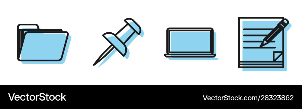 Set line laptop document folder push pin Vector Image