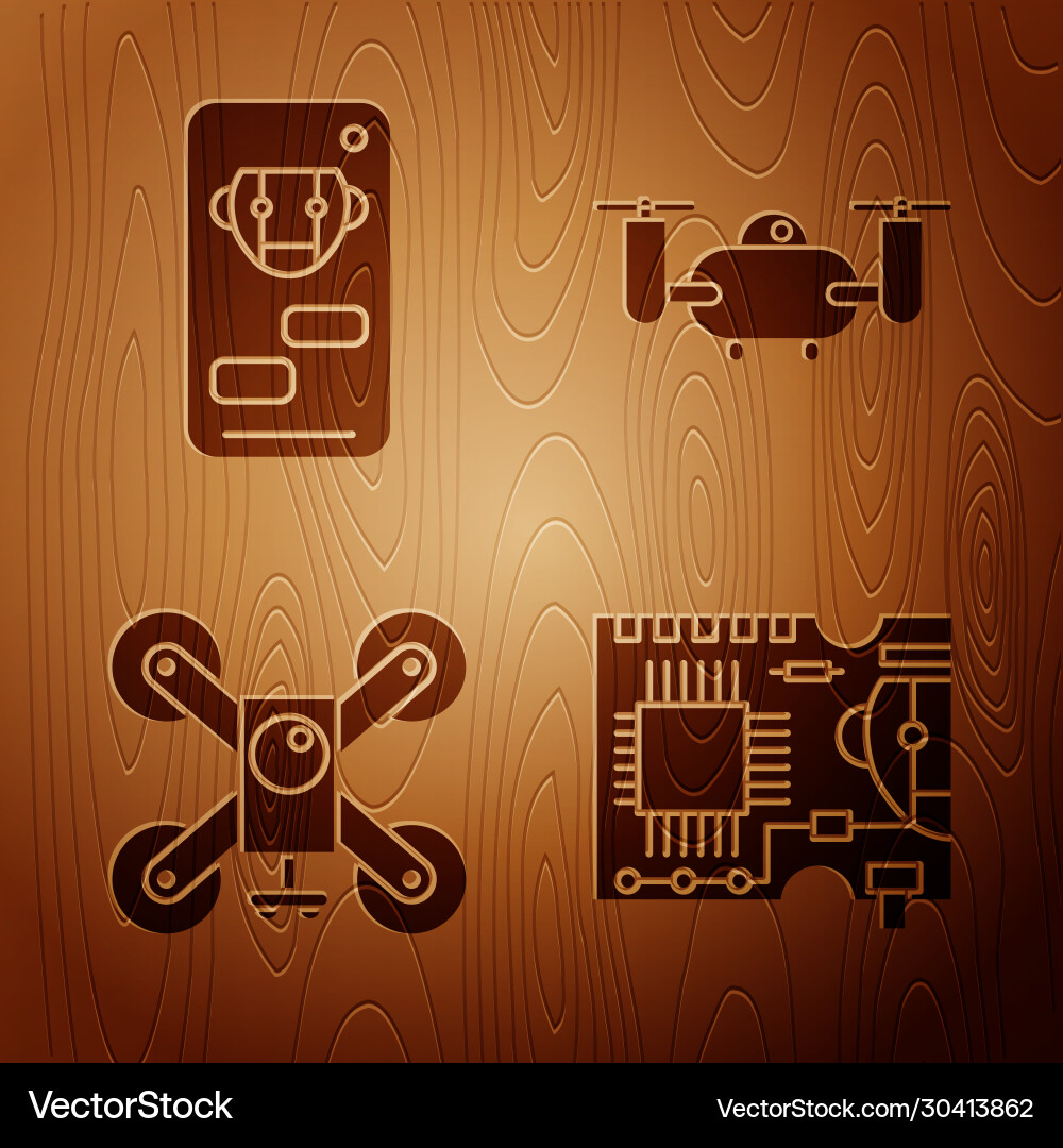 Set printed circuit board pcb bot drone flying Set printed circuit board pcb bot drone flying vector image