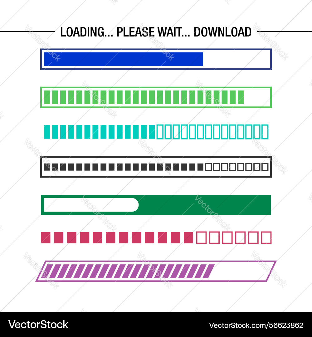 Vibrant loading bar set progress indicators Vibrant loading bar set progress indicators vector image