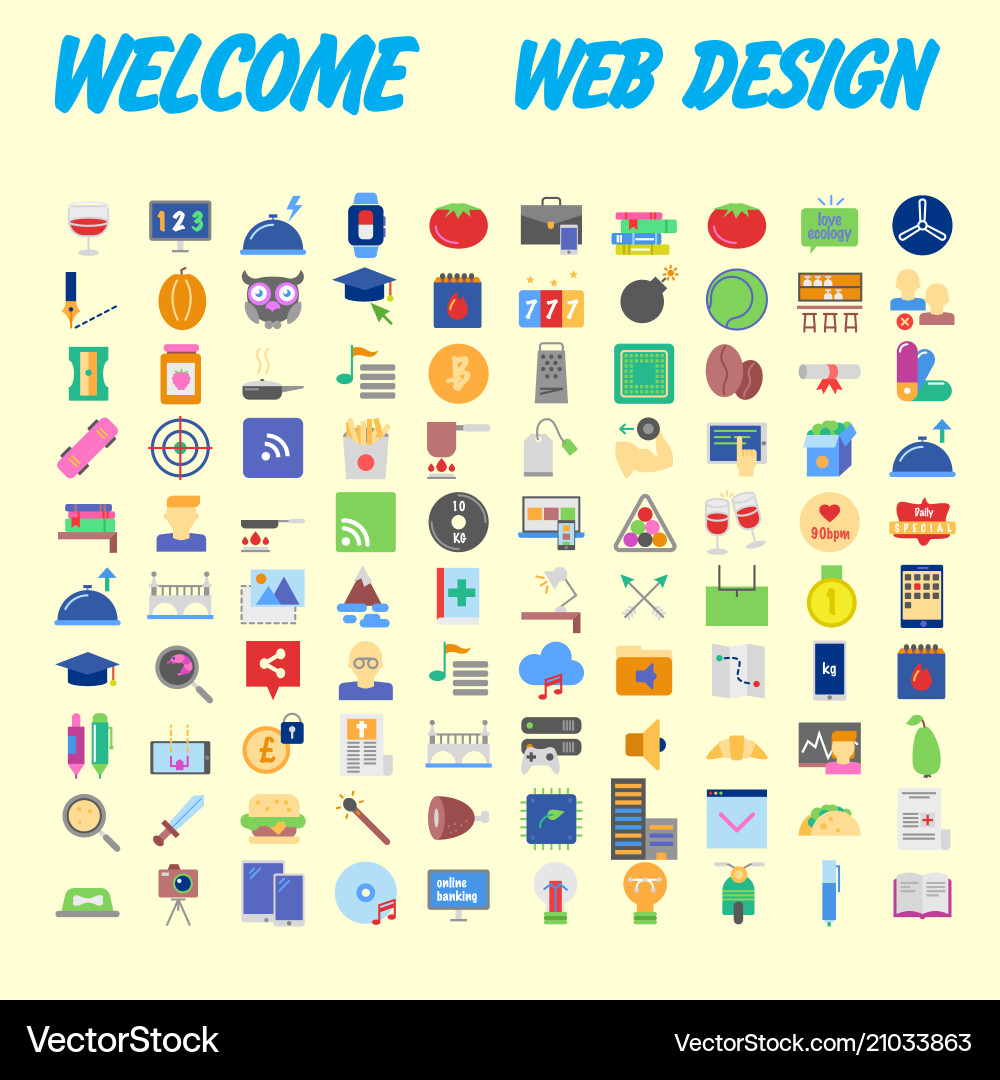 100 universal icons for web design on different 100 universal icons for web design on different vector image