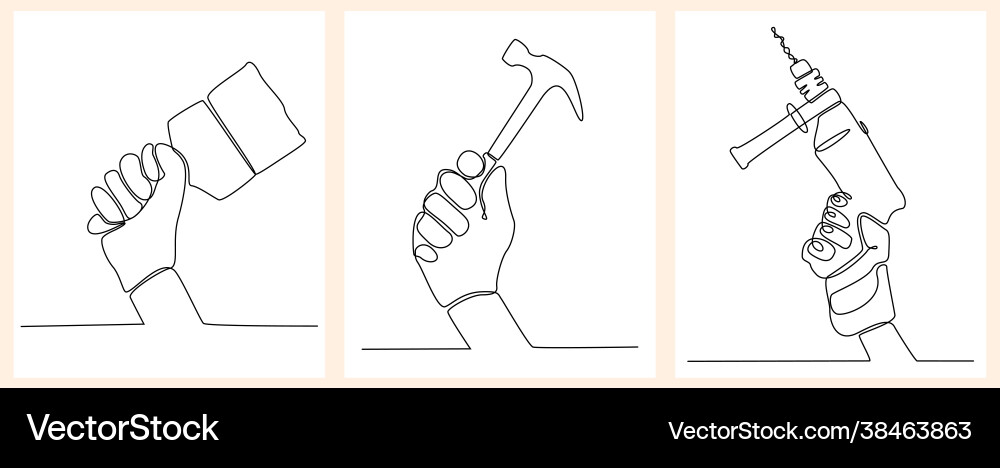Continuous Line Hand with Tools vector image