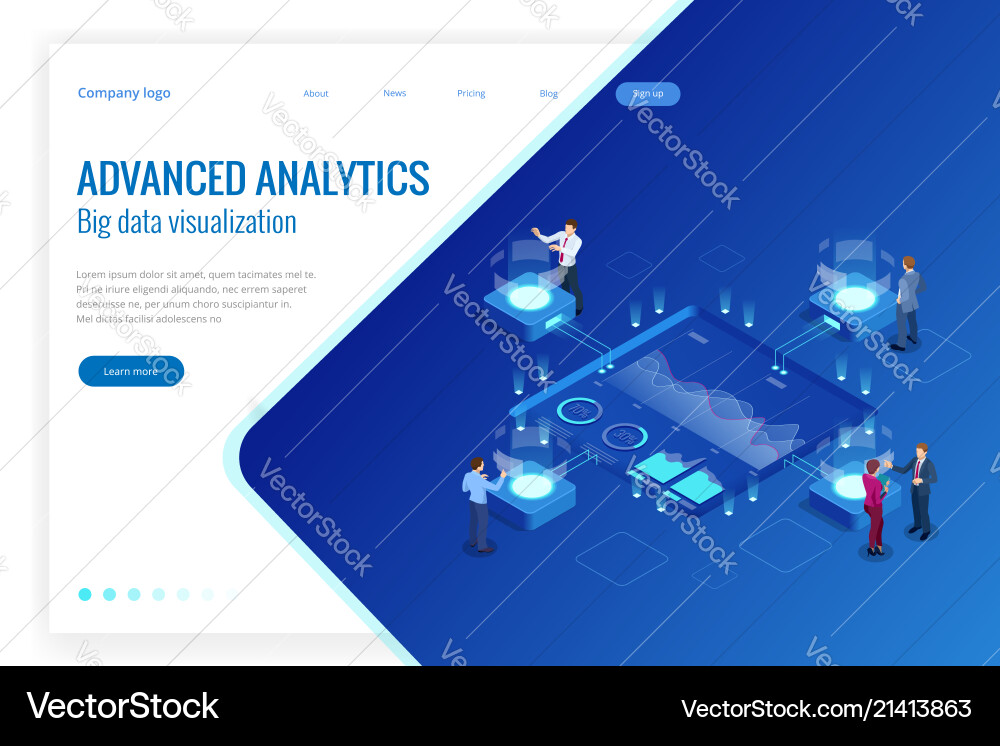 Isometric big data network visualization advanced Vector Image