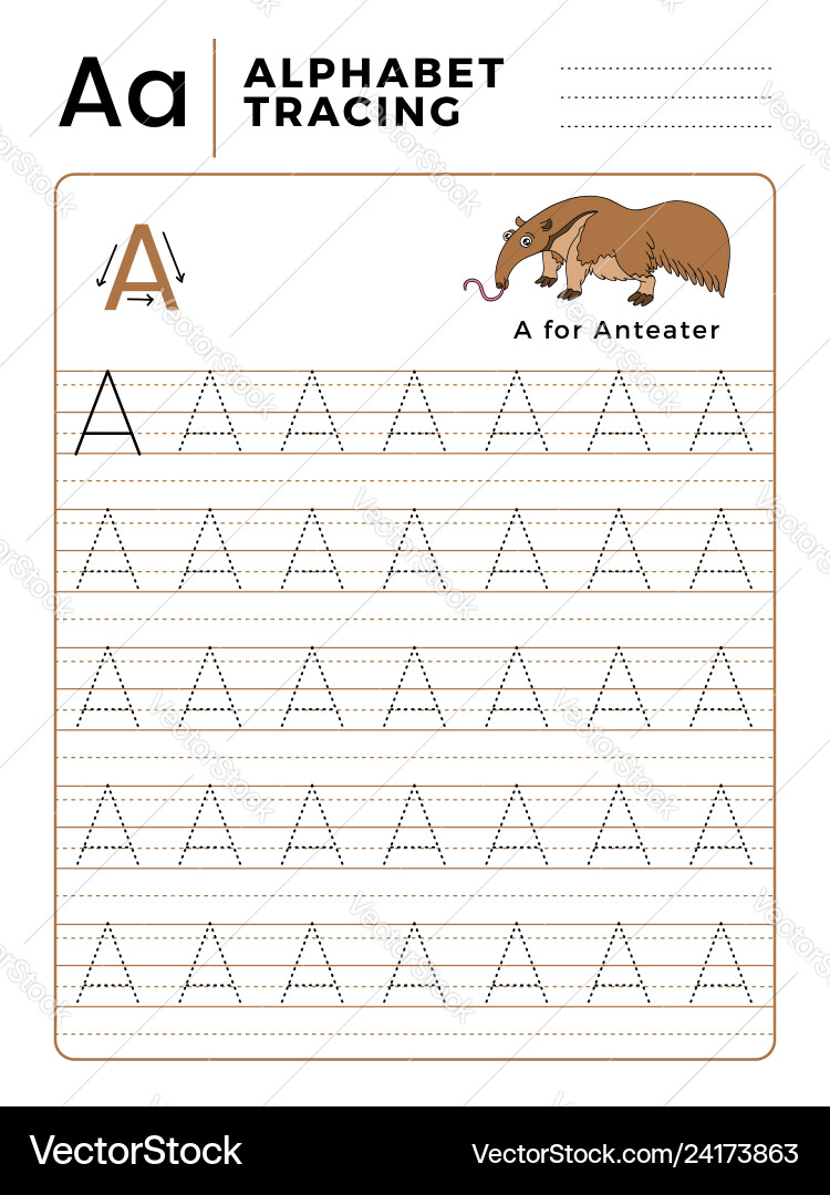 Letter a alphabet tracing book with example Letter a alphabet tracing book with example vector image