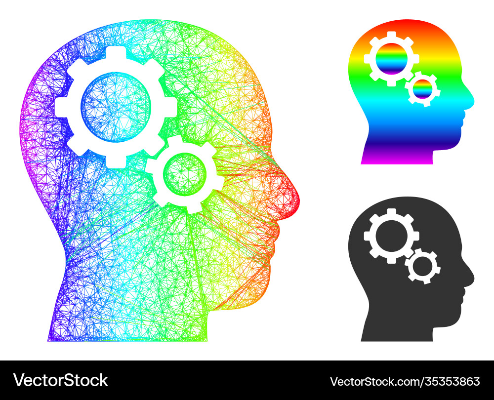 Rainbow linear gradient brain gears icon Rainbow linear gradient brain gears icon vector image