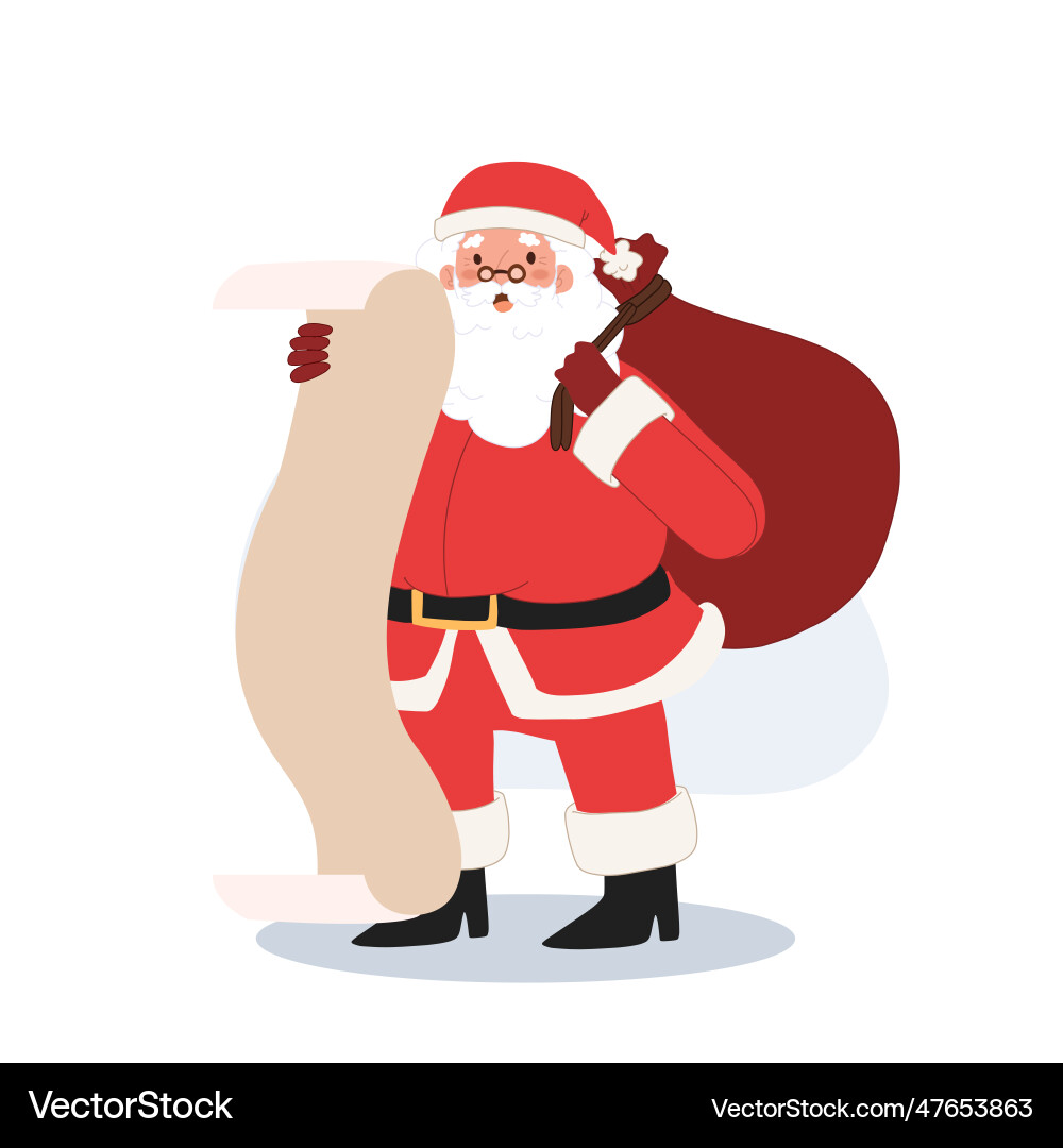 Santa claus is checking in check list paper while Vector Image