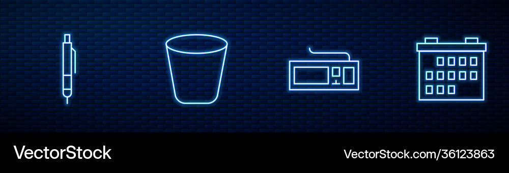 Set line keyboard pen trash can and calendar Set line keyboard pen trash can and calendar vector image