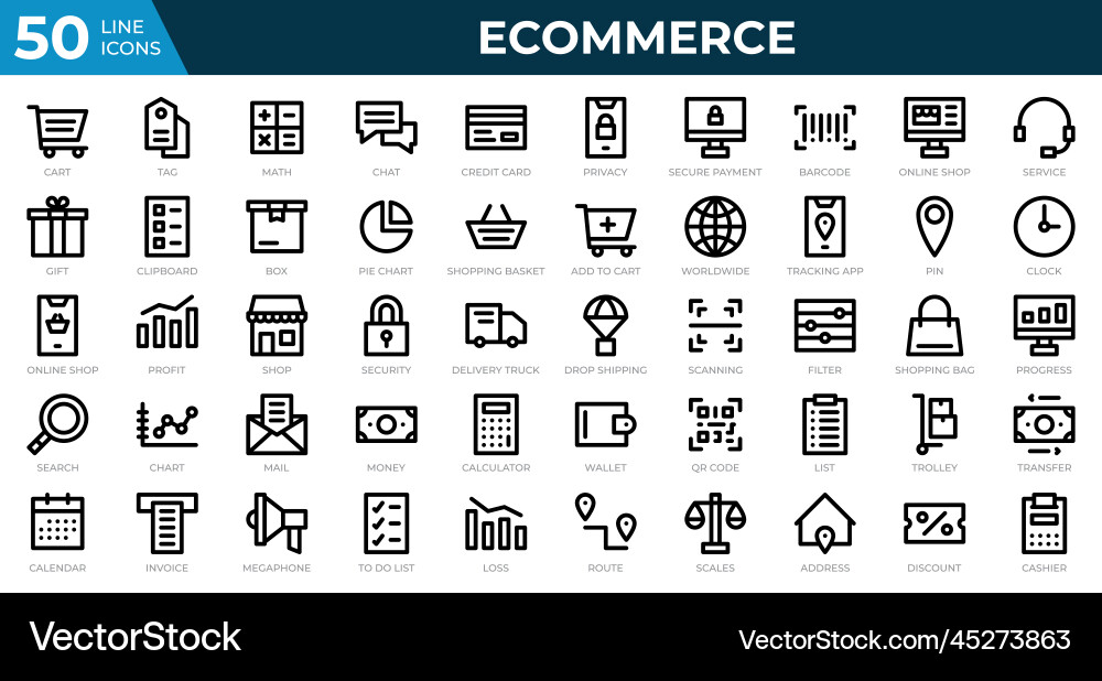 Set of 50 ecommerce web icons in line style Set of 50 ecommerce web icons in line style Vector Image