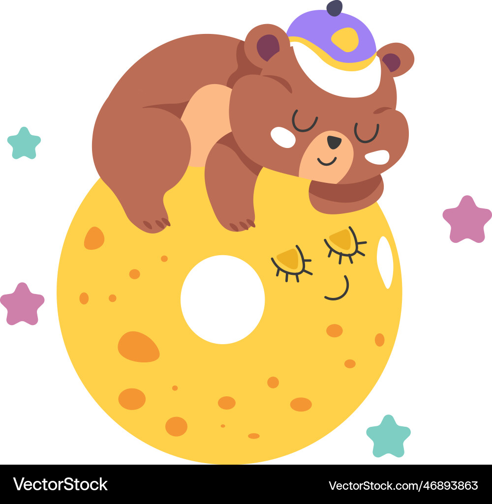 Sleepy bear character on full moon with stars Sleepy bear character on full moon with stars vector image